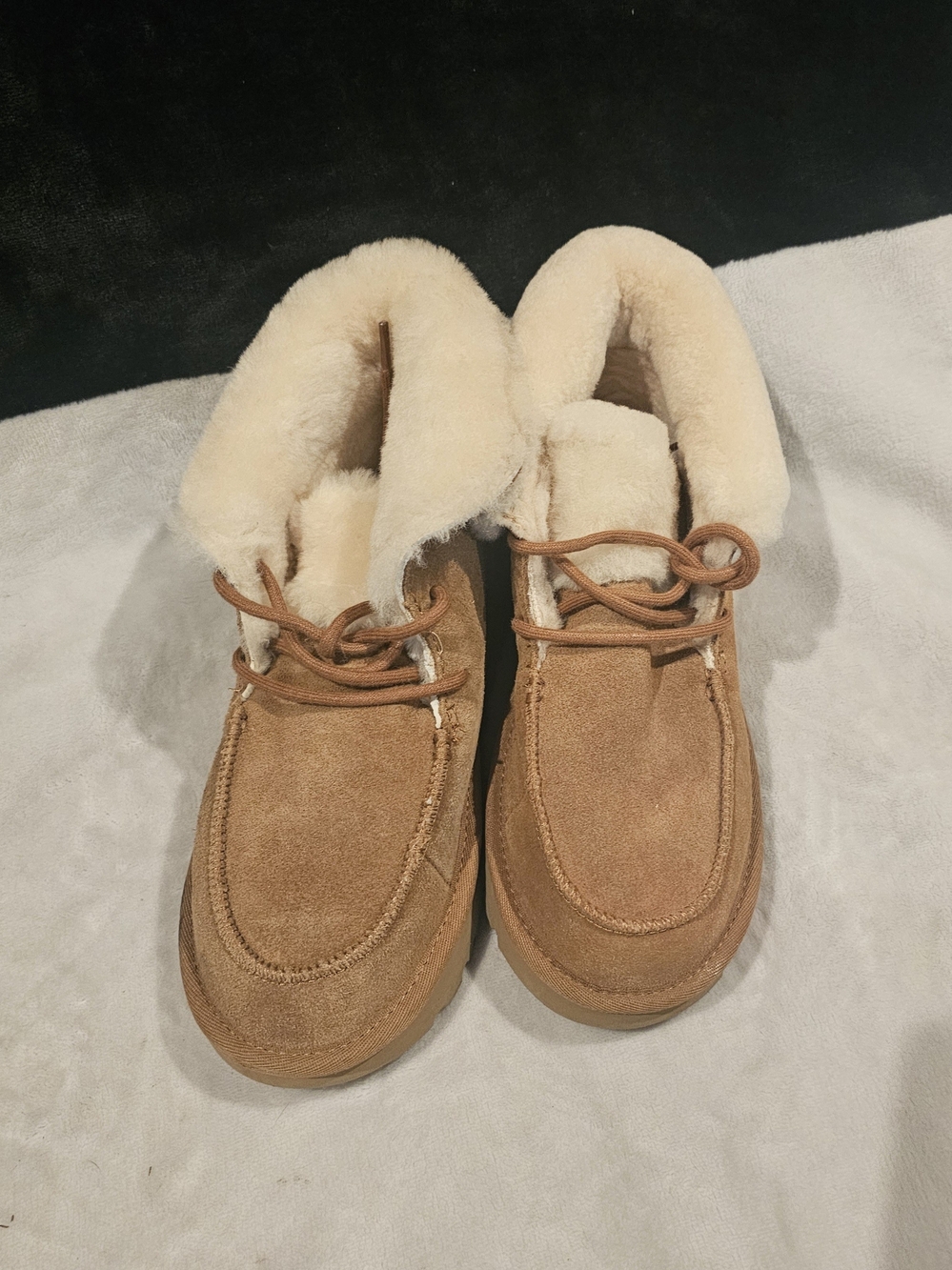 UGG Chestnut Suede Shearling-Lined Ankle Booties- Size 8